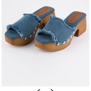 Rock & Candy Blue and Brown Denim Studded Mules size 8‎ NEW in original box